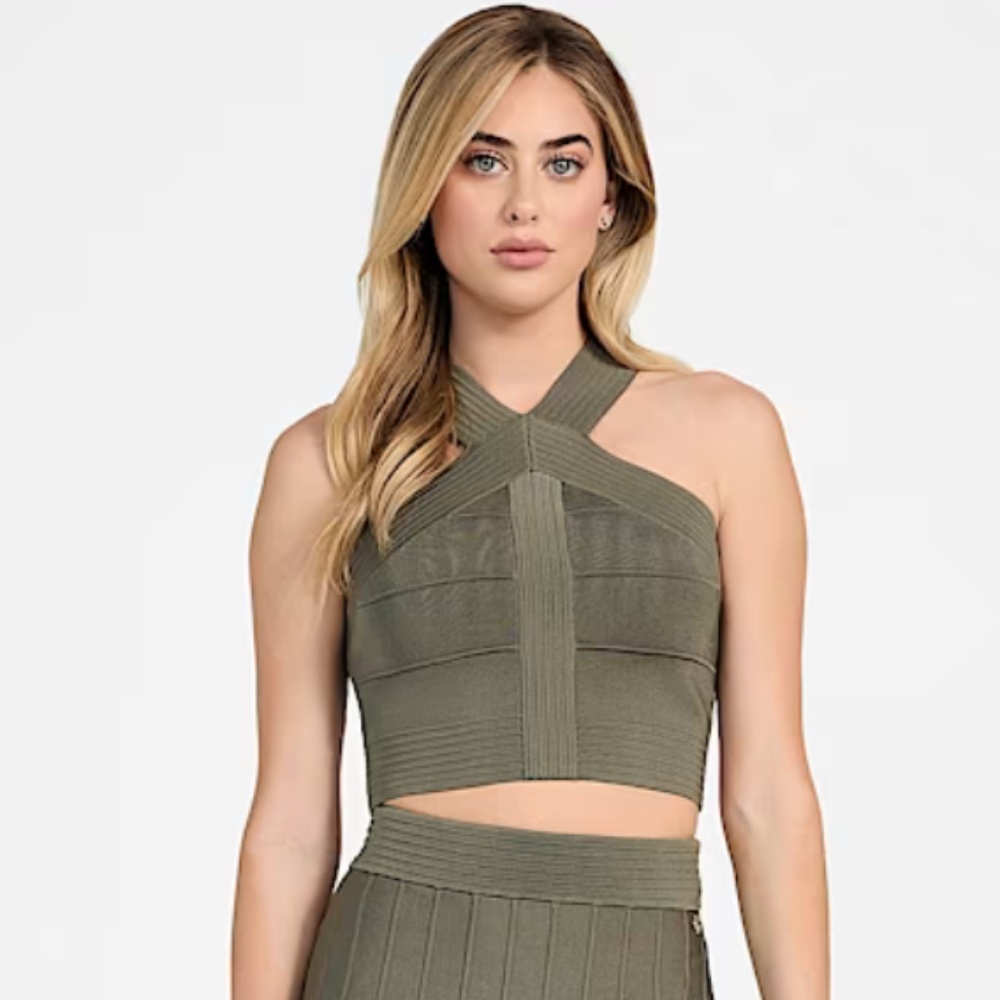 GUESS Bandage Crop Top Olive Green NEW!!!! - Picture 2 of 7